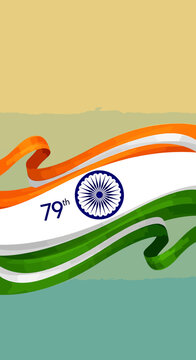 India's 79th Independence Day Celebration with Waving Indian Flag Colors and Ashoka Chakra Symbol
