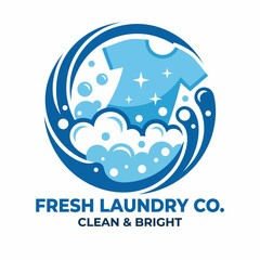 Fototapeta premium This logo features a clean, beautiful design showcasing fresh laundry elements such as bubbles and shirt, representing cleanliness and excellence in laundry services.