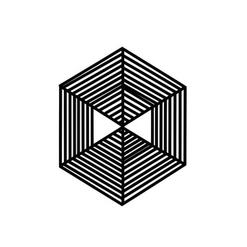 Symmetrical Isometric Cube Logo with Parallel Strokes for Tech and Architecture Branding