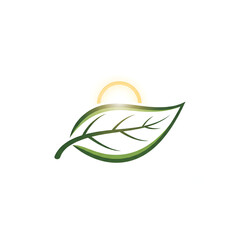 Fototapeta premium Minimalist Glowing Sun and Leaf Logo for Organic Skincare Branding
