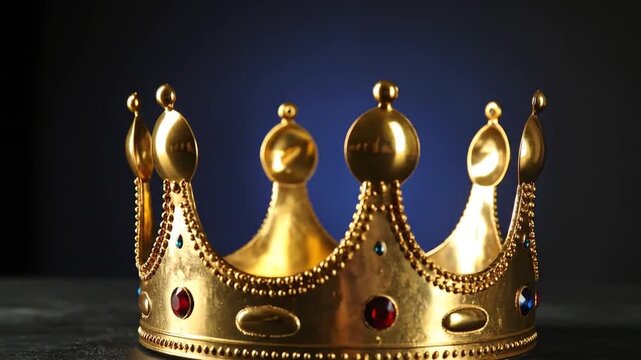 Golden Crown: Symbol of Royalty, Power, and Luxury on Dark Blue Background