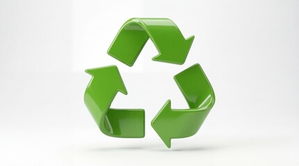 Obraz premium A glossy green three-dimensional recycling symbol representing environmental sustainability efforts