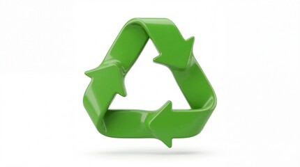 Obraz premium A shiny green recycling symbol consisting of three interlocking arrows forming a triangle shape