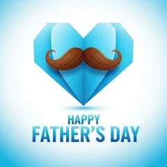 Happy fathers day greeting card with mustache and heart symbol on white background