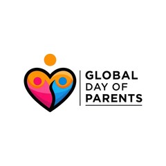 Global day of parents logo with heart design and colorful pattern isolated on white background