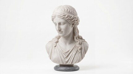 Obraz premium Classical marble bust of a young woman with wavy hair and a draped garment in neoclassical style