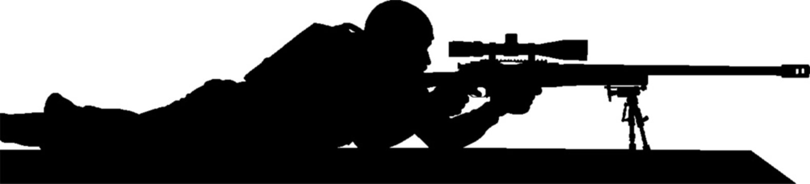 Special Forces Sniper Silhouette Lying in Prone Shooting Position