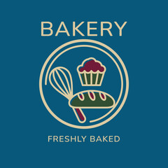 Obraz premium This logo represents a bakery business featuring a loaf of bread and a cupcake, symbolizing freshly baked goods. Perfect for any bakery brand aiming to attract customers.