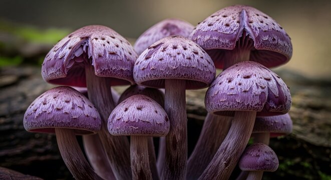 Amethyst Deceiver Mushrooms Cluster in Forest