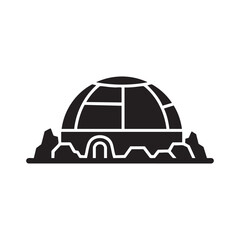 A stark black and white illustration depicts a stylized dome structure with rocky terrain high quality © MdNoor