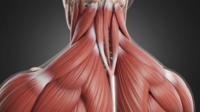 Anatomy of Human Neck and Shoulder Muscles with Glowing Lines