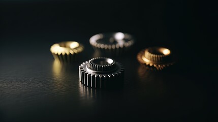 Mechanical gears and abstract symbols floating on a dark background, visualizing automation concepts.