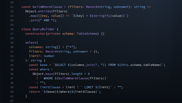 Programming code displayed on black screen. Javascript syntax written in editor. Software development and web engineering concept. Digital technology for backend script writing process.