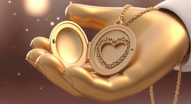 Golden heart shaped locket in hand.