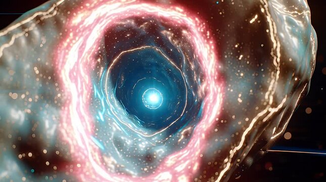 Abstract cosmic vortex illustration depicting a swirling nebula with a bright central core showcasing interstellar space and futuristic technology concepts for science backgrounds