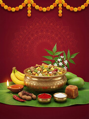 Fototapeta premium Traditional Gudi Padwa Celebration Banner with Cultural Elements