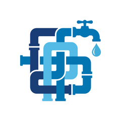 Obraz premium An intricate illustration of interconnected blue and green pipes with a faucet, representing plumbing systems and their essential role in modern infrastructure and water management.
