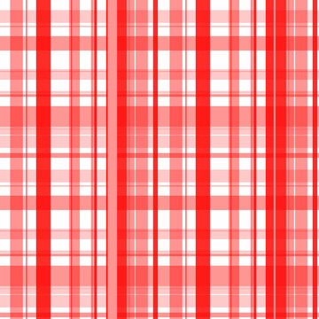 Classic red and white plaid seamless pattern with overlapping lines for fabric design