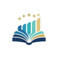 Fototapeta premium An artistic representation of an open book displaying a rising graph with stars above, symbolizing knowledge, education, and achievement in personal growth.