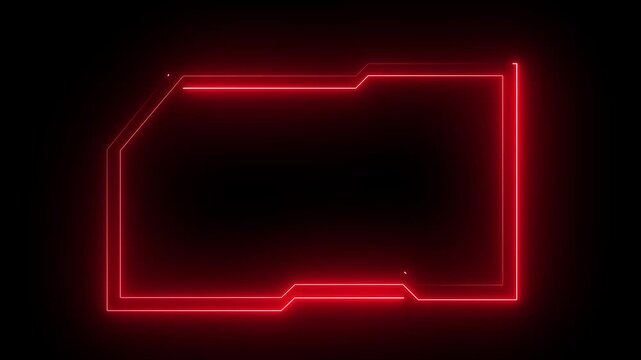 Glowing neon technological RED color HUD template callout animation. Neon glowing motion graphics of hud callout icon on black background. 4k animation motion video ..