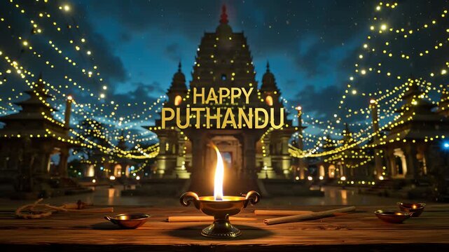 Wallpaper for puthandu with an majestic temple at dusk.