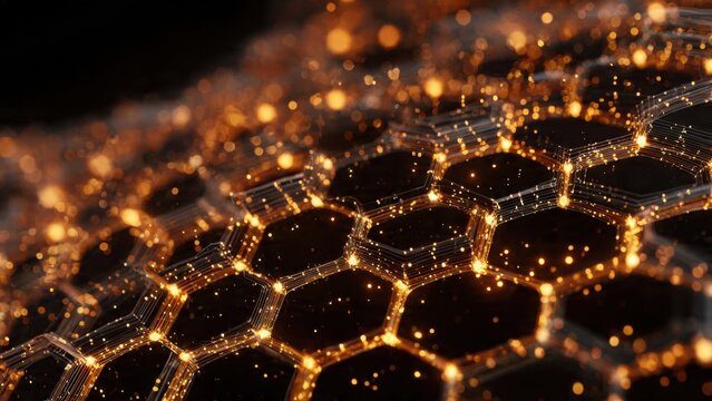 Futuristic Glowing Hexagonal Grid Network, Abstract Technology