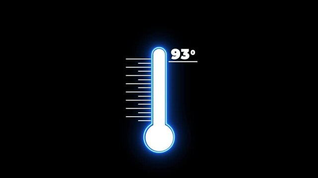 Neon Medical thermometer icon animation on with black background. Digital Temperature Meter Display 93 degree increse or decline. Thermometer equipment showing hot or cold weather.