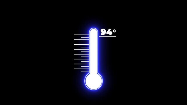 Neon Medical thermometer icon animation on with black background. Digital Temperature Meter Display 94 degree increse or decline. Thermometer equipment showing hot or cold weather.