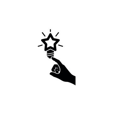 Hand Reaching to Touch Lightbulb Star Silhouette Vector