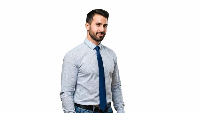 A confident businessman standing alone in a professional setting for a corporate