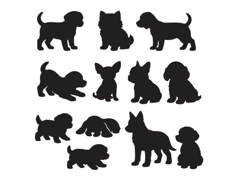 Set of black dog silhouettes vector collection
