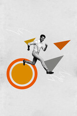 Vertical artwork poster photo image collage of happy businessman run arrow target achievement...