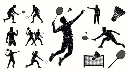 Badminton players silhouettes set with rackets and shuttlecocks © 777SKYLABS