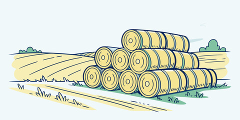 a stack of hay bales in a field Vector © zalal