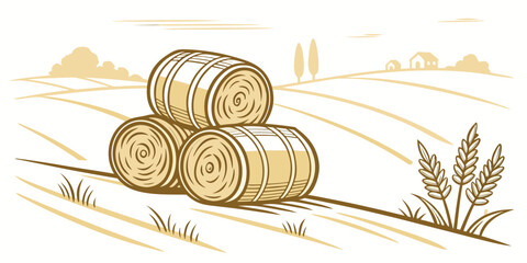 a stack of hay bales in a rural field Vector © zalal