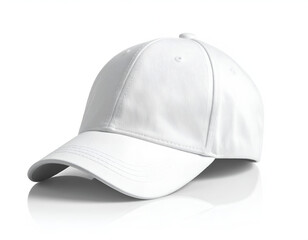Fototapeta premium A plain white baseball cap against a white background