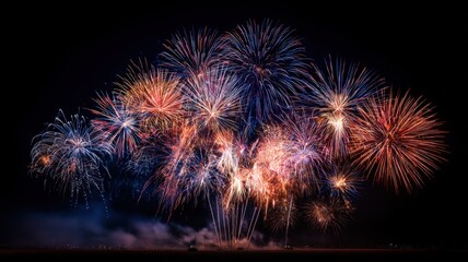 Vibrant Fireworks Display Illuminating the Night Sky with Colorful Bursts and Explosions for Celebration