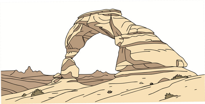 a large rock arch in the desert landscape Vector
