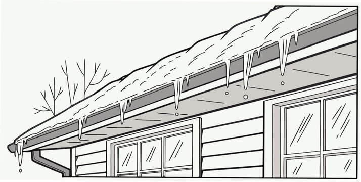 a house with snow on the roof and a tree Vector