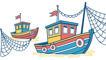 two colorful boats with fishing nets Vector © zalal