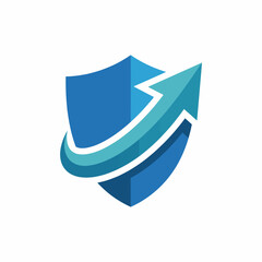 The image showcases a sleek blue shield with an upward arrow, symbolizing security, growth, and trust in a modern and appealing style suitable for branding.