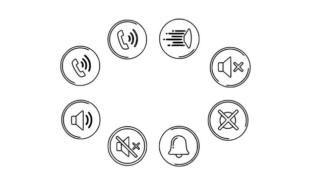 Phone volume control icons ring vibrate silent mute smartphone settings vector set