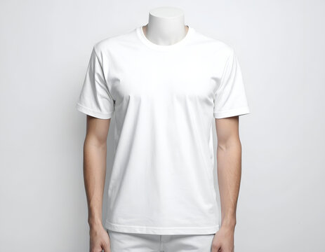 White t-shirt on headless mannequin, plain, with shoulders