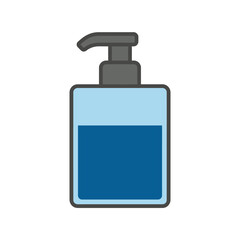 A minimalistic soap dispenser filled with blue liquid, demonstrating hygiene and cleanliness, ideal for personal care product advertisements and branding.