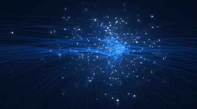 Dynamic blue-white light streams flow and converge into a central glowing energy burst