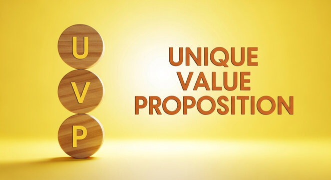 Unique value proposition letters on wooden blocks