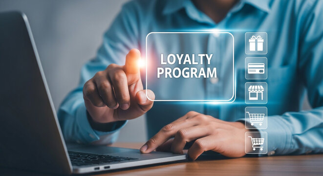 A man interacting with a loyalty program on his laptop