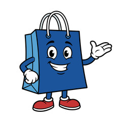 A cheerful and friendly shopping bag character, complete with facial features and playful expression, representing the joy of shopping and consumer culture.
