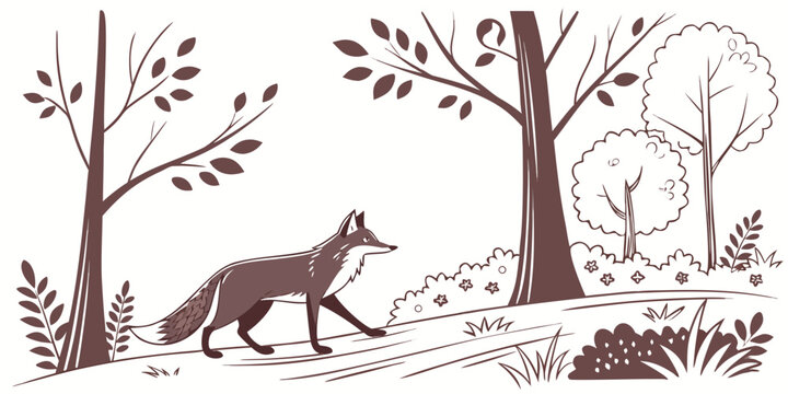 a brown silhouette of a wolf in a forest Vector