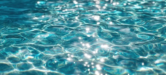 Obraz premium The Water Surface of a Sunlit Swimming Pool with Sparkling Ripples and Reflections